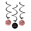 Swirl versiering rose/black - Happy birthday