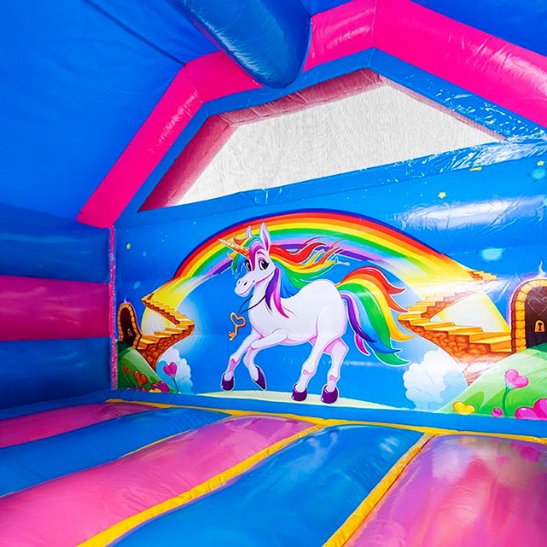 Springkussen Combi Slide Unicorn Rainbow
